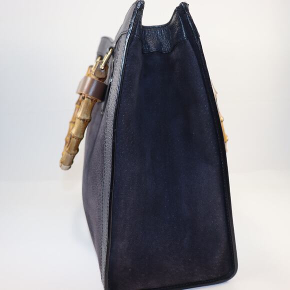 Vintage Gucci Diana Bamboo Handle Tote Bag Navy Suede w/ Custom Handle Shapers - Picture 4 of 11